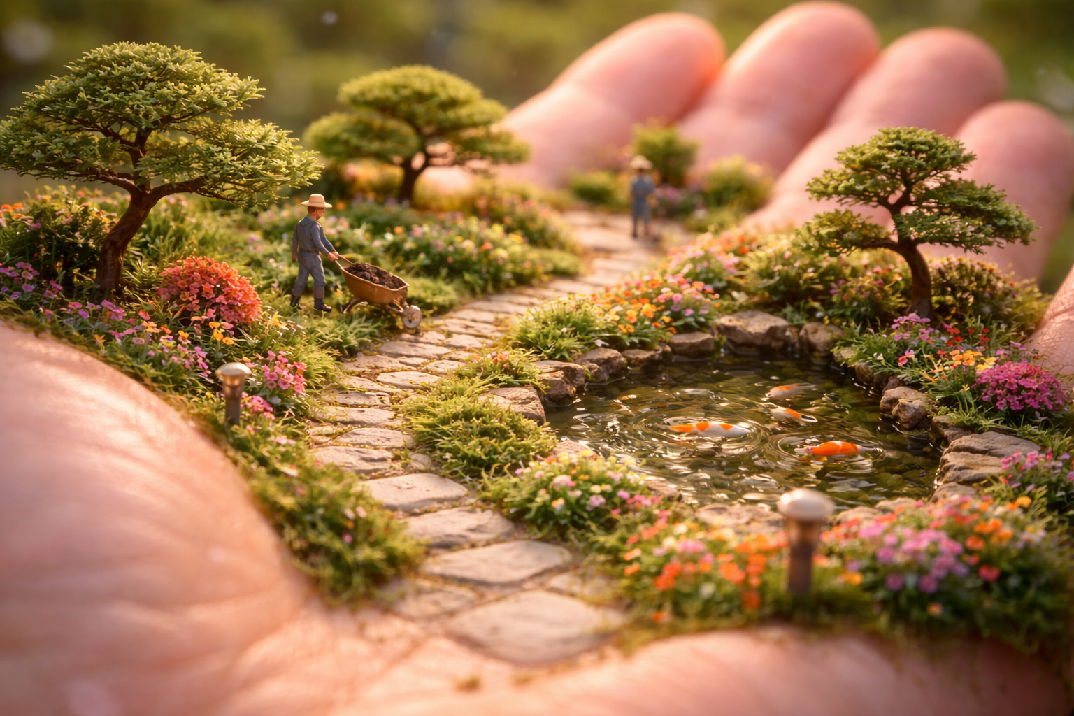 meticulously manicured garden